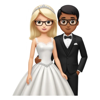 pretty light blonde girl barbie wedding to boy nerd with short black hair and dark tan skin sticker