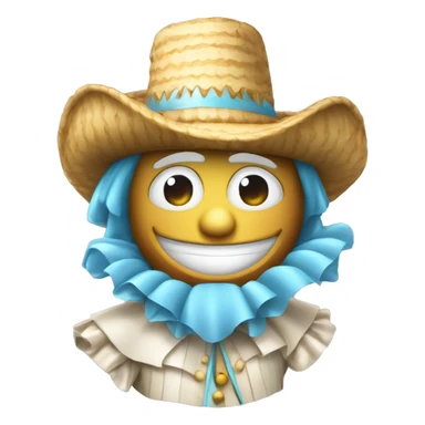 emoji sonriente con sombrero de arlequin celeste y blanco sticker