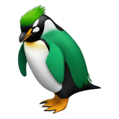 Penguin with green mowhawk and dark green collar hoodie sticker