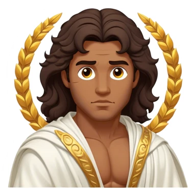 Cinematic Realistic Hercules Portrait, depicted as a classical Greek hero inspired by the Disney version yet echoing the refined proportions and serene dignity of Michelangelo's David. His idealized, sun-kissed bronze skin glows with timeless strength, and his thick, wavy dark hair falls in natural, sculpted curls. Draped in a flowing white robe with delicate golden accents, his expressive eyes radiate determined nobility, all rendered under dynamic natural lighting with a mythic, radiant glow. sticker