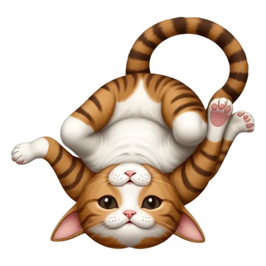 dark brown tabby and white small cat in funny positions upside down with eyes closed sticker