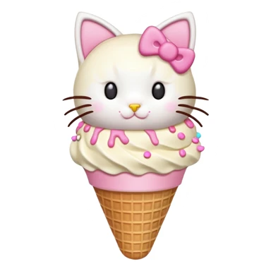 Hello Kitty inspired ice cream cone, cat ears, pink sprinkles sticker