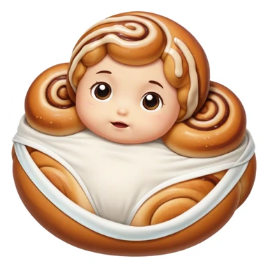 Cinnamon bun that looks like baby wearing diaper sticker