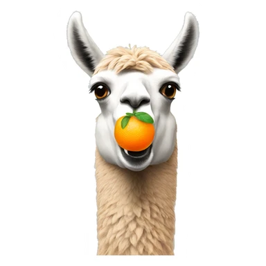 llama eating an orange sticker
