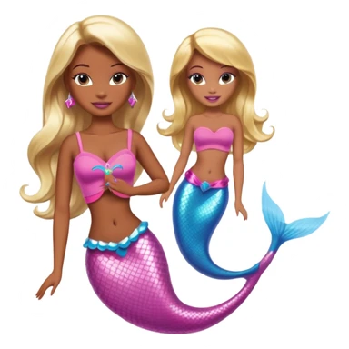 Brown skin blonde hair barbie mermaid with pink dolphin  sticker