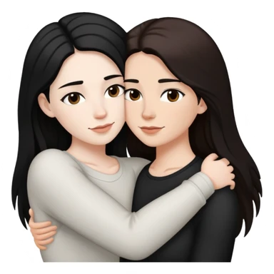 A lesbian couple with white skin and long black and brown hair hugging intimately sticker