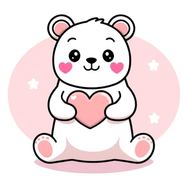 Glitter Pastel Pink Bear holding a heart sticker