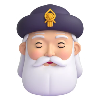 Elderly wise Asian man with long white beard and traditional hat, looking contemplative with eyes closed sticker