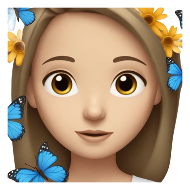White girl with brown hair and blue eyes, flowers and butterflies  sticker