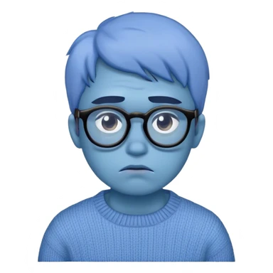 Blue sad face emoji with glasses wearing sweater sticker