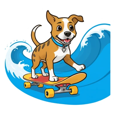 Dog on a skateboard riding a wave sticker