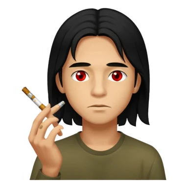 young boy with black long hair smoking weed sticker