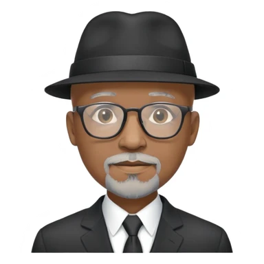 Bald mature Black male with Grey goatee and light glasses in a nice black suit and hat
 sticker
