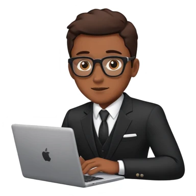 Man in black business suit with laptop sticker