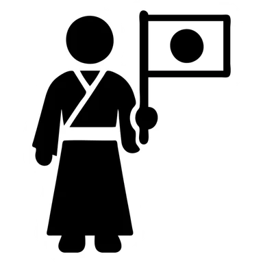 person in a traditional kimono holding the Japanese flag, solid filled icon sticker