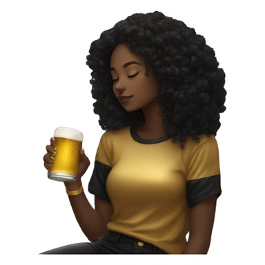 Girl wearing black and gold sat on a nebula galaxy drinking beer surrounded by golden stars and planets sticker