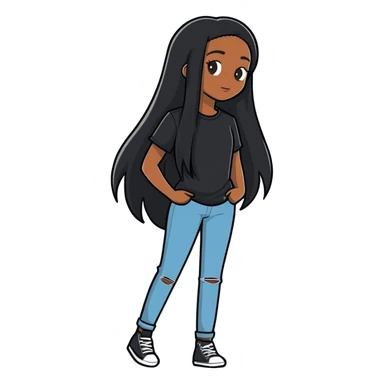 Black girl with black long straight hair wearing a black shirt  sticker