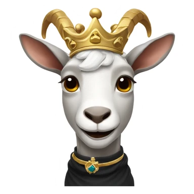 Goat with horns wearing a black sweater and royal crown sticker