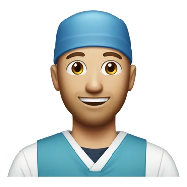 bald man, blue eyes, smiling with red patchy beard blue eyes wearing scrubs sticker