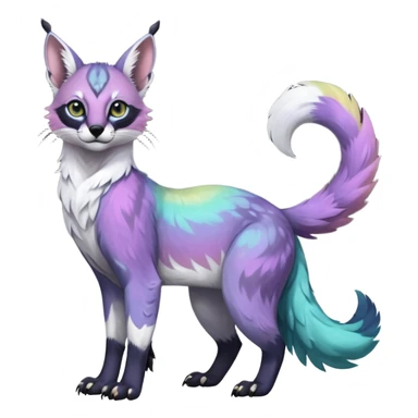 Colorful dark tropical iridescent pastel white glorious divine exotic cute cool beautiful shiny beautiful fantasy-caracal-civet-genet-sergal-vernid-Gryphon-Cacomistle-Trico-oncilla-animal-Fakémon-hybrid-fursona (full body) sticker