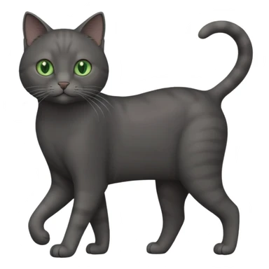 full body gorgeous solid dark grey cat with green eyes, white paws and white whiskers walking sticker