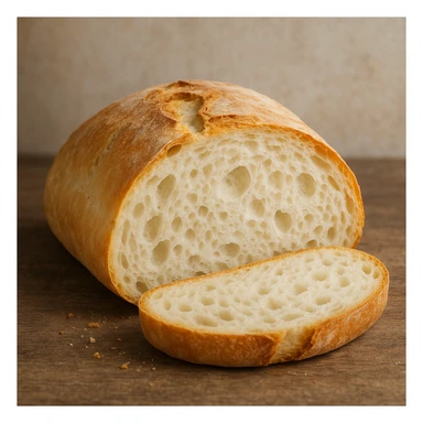 realistic Italian bakery style white bread, soft crust, fluffy interior, sliced open to show texture sticker