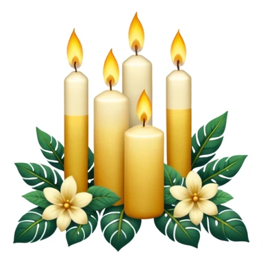 Aesthetic scenic romantic vintage styled beautiful gorgeous holy divine spiritual pretty elegant sparkly shiny scene of Candles, flowers, plants leaves, scenic aesthetic scenery sticker