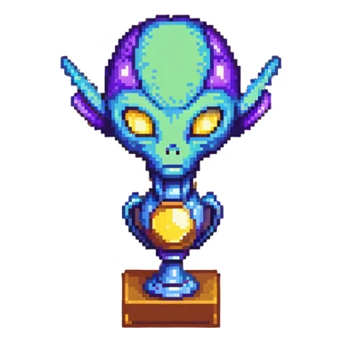 An alien trophy with cosmic colors of the universe, deep space blues and purples sticker