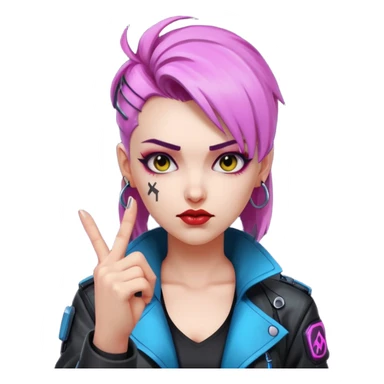 Woman with her tongue out in cyberpunk clothing and giving the middle finger. Looking naughty. sticker