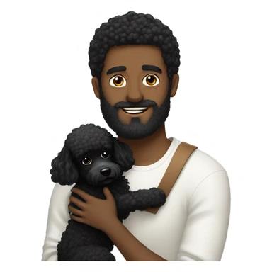 Black-haired and white guy with beard hugs black poodle dog  sticker