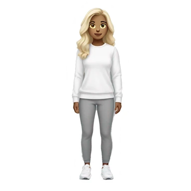 white raced, blonde hair with middle part, girl, long sleeve white lululemon shirt,  grey sweat pants  sticker