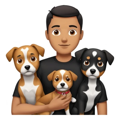 Bold man with two dogs, one black and one black with white sticker