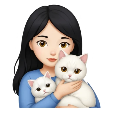 Black hair filipina girl snuggling with white Persian cat sticker