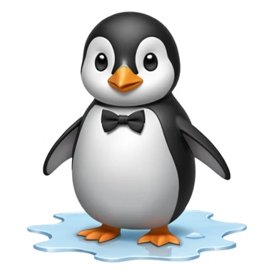 penguin, black bow tie, standing on small ice melting sticker