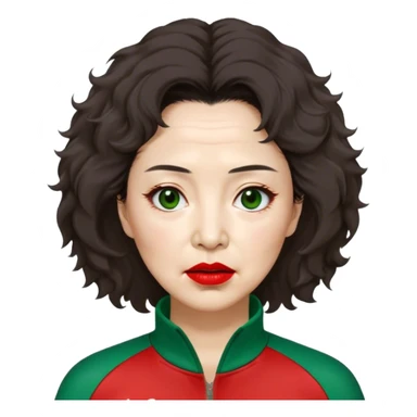 Han Mi-nyeo: Age Late 80s
Appearance: A crazy woman with many wrinkles face, frizzy, very messy dark brown hair and dramatic red lipstick.
Outfit: Green player tracksuit sticker