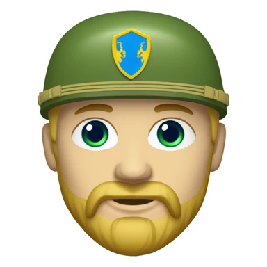 ukrainian military blonde man with a beard with green eyes with blue viking paint on the face  sticker