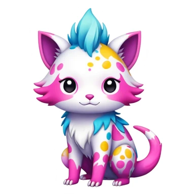 an edgy cute kawaii vernid-fionbri with colorful splash patterns full body sticker