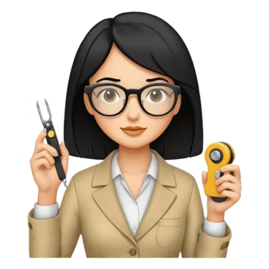 tailor woman holding measure black hair sticker