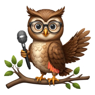 owl wearing glasses singing with microphone sticker