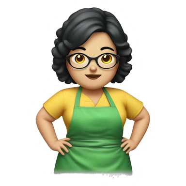 chubby lady with black hair green apron  with glasses cooking  sticker
