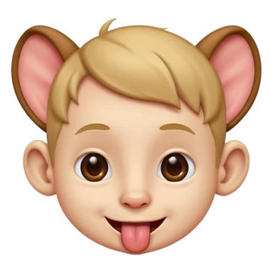 a boy with small eyes with big human ears and with his tongue out sticker