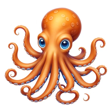Cinematic Noble Octopus Portrait Emoji, Poised and enchanting, with a light orange body adorned with vibrant blue rings and eight delightfully curling arms with gentle suckers, large sparkling eyes exuding warmth and playfulness, Simplified yet charmingly expressive features, highly detailed, glowing with a soft, magical underwater radiance, high shine, intelligent and irresistibly cute, stylized with an air of whimsical marine enchantment, focused and fluid, soft glowing outline, capturing the essence of a watchful and endearing octopus that appears ready to float out of the screen with delightful charm! sticker