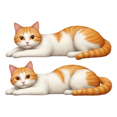 ginger and white cat with orange eyes doing a big extremely long stretch reaching up into the air with arms and legs side by side together straight and overextended whilst lying on its side sticker