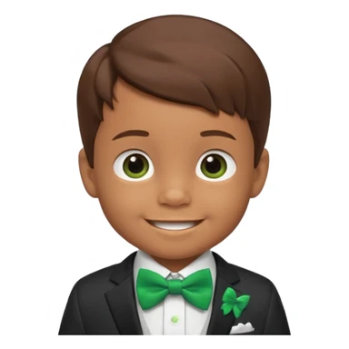 baby cute boy 5 years old, brown hair in suit, with green bow, smile sticker