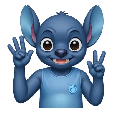 Tired looking stitch with dark circles around his eyes making a victory hand sticker