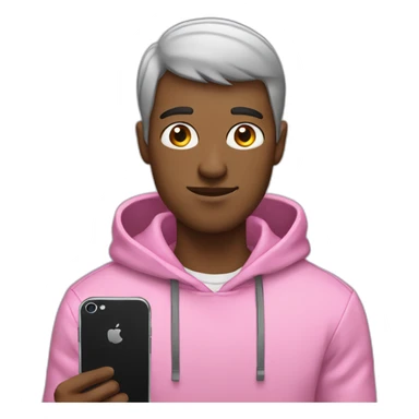 guy with a pink hoodie and black short hair holding an iphone sticker
