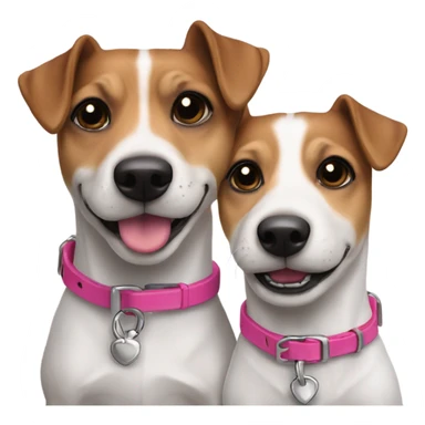 Pair together 2 Jack Russels pink collars brown eyes sticker