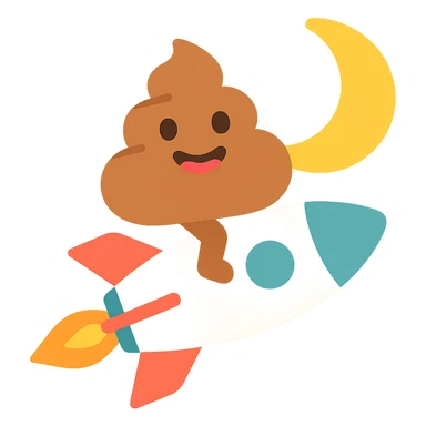 cartoon turd with lipstick sitting on a rocket flying toward the moon, colorful icon sticker