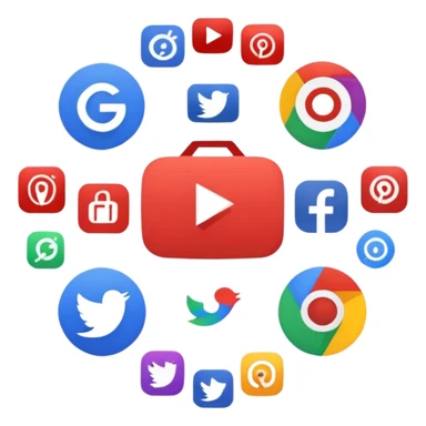 Make a image of Google app logo in the middle while other apps like Youtube, Netflix, TikTok, Instragram, And Facebook is circling it. Don't add date or time please sticker