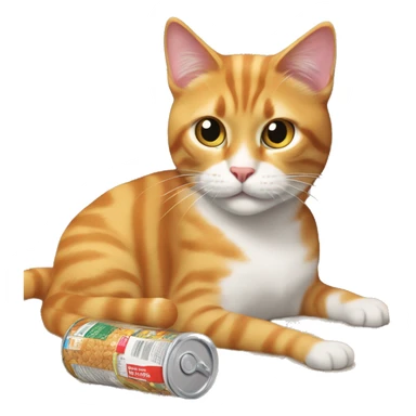 The cat ate his fill and lies contentedly among the packages of pet food sticker